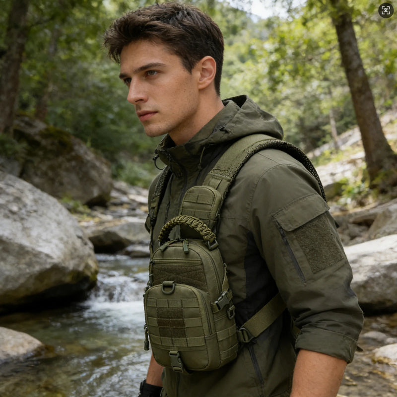Sac Bandoulière Tactique 5,5 L en Polyester 600D, Poignée Tressée et MOLLE