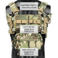Gilet Tactique de Poitrine Modulable en Nylon 600D avec Poche Pendante Zippée, vue 3