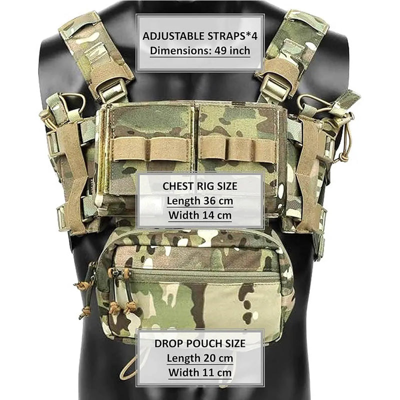 Gilet Tactique de Poitrine Modulable en Nylon 600D avec Poche Pendante Zippée, vue 3