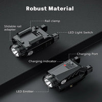 Lampe Tactique de Pistolet 1000 Lumens Rechargeable USB, Rail Picatinny 20 mm ou G-lock, 43 g, vue 5