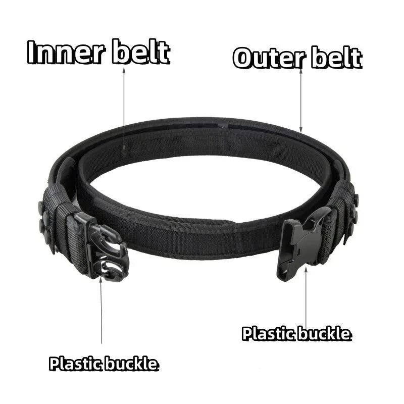 Ceinture Tactique de Service Double en Nylon Noir, Tailles S à XL, vue 3