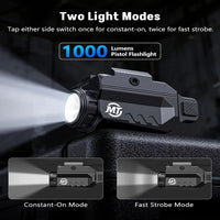 Lampe Tactique de Pistolet 1000 Lumens Rechargeable USB, Rail Picatinny 20 mm ou G-lock, 43 g, vue 3