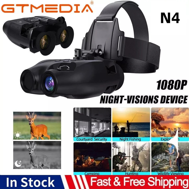 Jumelles de Vision Nocturne Frontales 1080p, Zoom Numérique 5x, Bandeau de Tête
