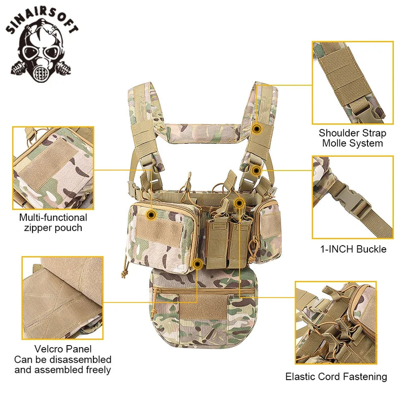 Gilet Tactique Chest Rig Nylon 500D avec Poches Frontales, Poche Pendante en Option, vue 4