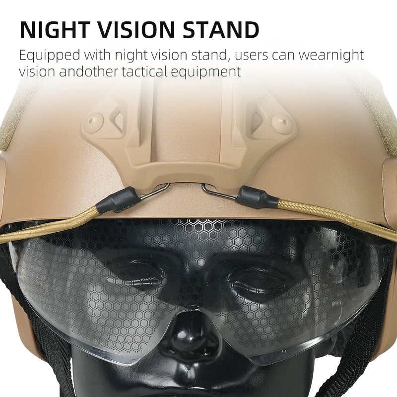 Casque Airsoft Tactique ABS avec Lunettes Intégrées et Rails Latéraux, vue 2