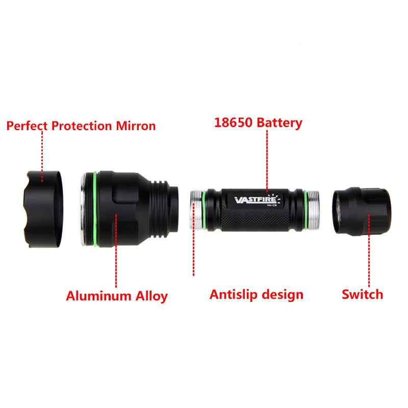 Lampe Tactique de Chasse LED Verte, Rouge ou Blanche, avec Interrupteur Déporté, vue 5