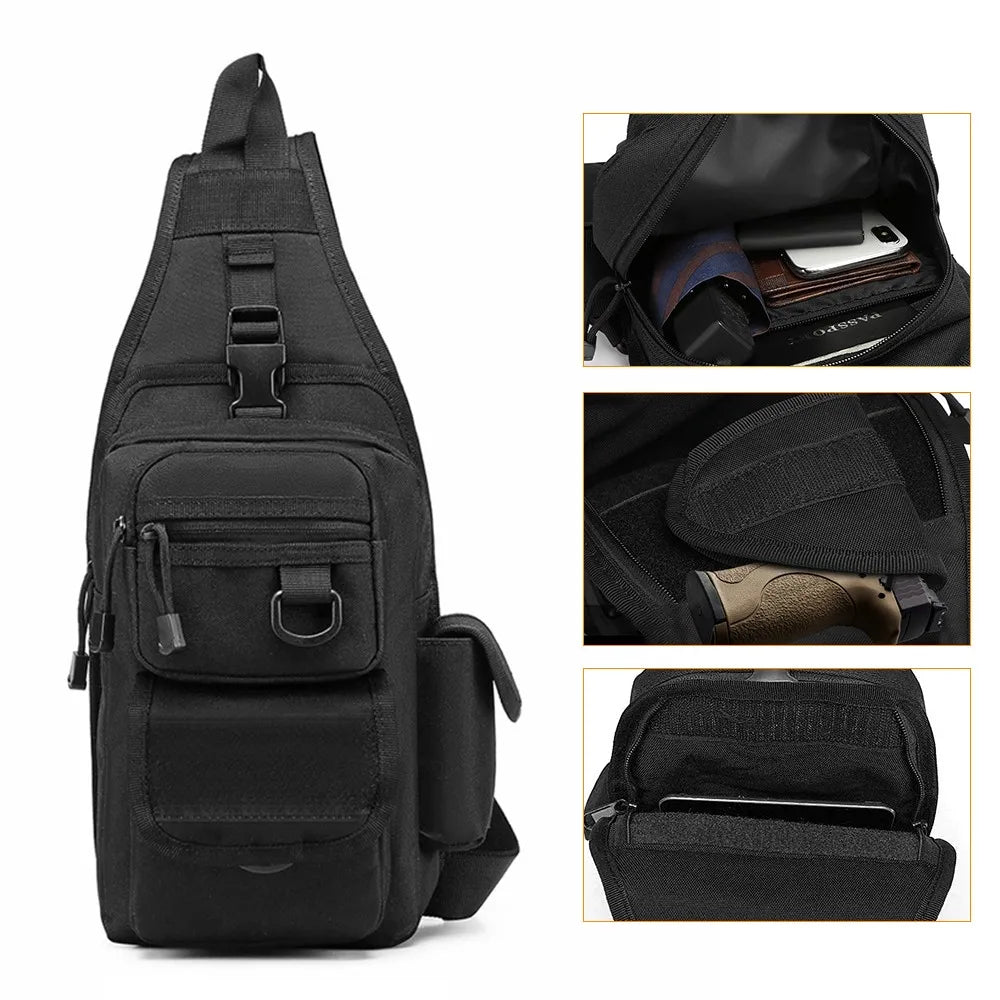 Sacoche Holster Bandoulière Noire en Nylon avec Poche Pistolet Discrète, 5 Formats