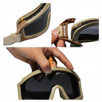Lunettes-Masque Airsoft Coupe-Vent avec 3 Verres, Noir, Vert Armée ou Sable, vue 3